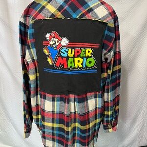 Upcycled Super Mario Plaid Flannel Shirt